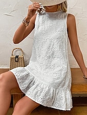 levne Jednoduché šaty-Dámské mini šaty petite šaty A-line šaty letní šaty v jedné barvě off-the-shoulder šaty volnočasové dovolená každodenní pravidelný střih grafické bezrukávové kulatý výstřih bílé léto
