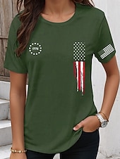 billige Uavhengighetsdag Topp-Uavhengighetsdagen Kvinners Patriot Patriotisk Veteran T-skjorte Grafisk Flagg Stilig Uformell Kortslettet Rund Hals Regulære Topper Daglig Helg Trykk Grønn Sommer Vår
