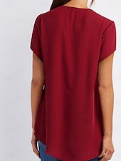 cheap Plain tee-Women&#039;s T Shirt Solid Color Plain Fashion Modern Casual Short Sleeve V Neck Regular Tops Daily Weekend Zipper Black White Pink Wine Royal Blue Summer