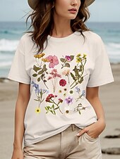 ieftine Tricou de Ziua Mamei-Pentru femei Tricou Cămașă din bumbac Floral Grafic Casual Manșon scurt Rotund Topuri obișnuite Zilnic Imprimeu Roz Îmbujorat Alburiu Albastru Deschis Vară