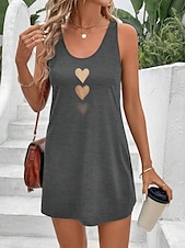 preiswerte Einfaches Kleid-Damen Mini Kleid Sommerkleid Urlaub Lässige Strand tägliche lockere Passform Herz Grafik ärmellos U-Ausschnitt Schwarz Sommer