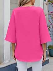economico Top Semplici da Donna-Blusa da donna a tinta unita elegante casual maniche 3/4 colletto a V top regolari abbigliamento da giorno pizzo patchwork nera bianca rosa blu verde estate primavera