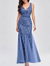 abordables Longueur du plancher-Sirène / Trompette Robes pour invités de mariage Élégant Robe robe demoiselle d honneur Longueur au sol Sans manches Col en V Dentelle avec Appliques 2025