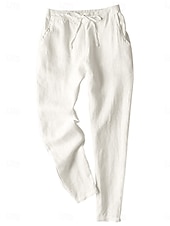 cheap Pants-Women&#039;s Baggy Pants Chinos Fashion Streetwear Full Length Medium Waist Plain Pocket Drawstring Comfy Soft Comfortable Linen Like Micro-elastic Outdoor Street Black White Army Green Khaki Summer