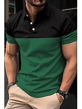 cheap Men&#039;s Classic Polo-Men&#039;s Golf Shirt Golf Polos Shirts Work Business Lapel Short Sleeve Modern Comfortable Color Block Patchwork Buttons Summer Spring Regular Fit Wine Pinky Yellow Blue Green Light Sky Blue Golf Shirt