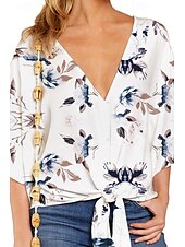 お買い得  フローラルトップス-女性用 シャツ ブラウス グラフィック レオパード カジュアル 半袖 Ｖネック レギュラートップス 祝日 お出かけ プリント 豹柄 ブラック ホワイト イエロー 春
