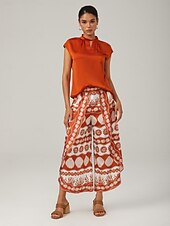 cheap Blouses &amp; Shirts-Orange stand-up collar sleeveless knotted top