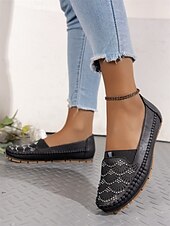 preiswerte Damenhausschuhe und -halbschuhe-Damen-Slipper mit Strasssteinen – glitzernde, ausgehöhlte flache Schuhe zum Gehen und Autofahren