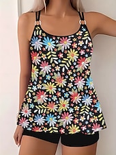 billiga Tankinis-Dam Plusstorlekar Badkläder Tankini 2 st Längre baddräkt Pojkeben Baddräkt Hög midja Stickat Stylish Sportig Paisley Genomskinlig Rund hals Ärmlös Baddräkter