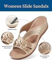 abordables Sandales Confort-sandales compensées élégantes à découpes florales pour femmes - chaussures d&#039;été confortables avec des fleurs décoratives, idéales pour un usage quotidien ou des fêtes de jardin