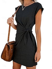 tanie Prosta sukienka-Sukienka damska mini T-shirt sukienka tee sukienka shift casual na zewnątrz codzienna wakacyjna regularna dopasowana z grafiką krótki rękaw okrągły dekolt czarna różowa wino szara latem