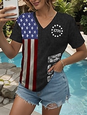 economico T-shirt stagionale-T-Shirt da Donna per il Giorno dell&#039;Indipendenza Grafica Bandiera Lettera Casual Maniche Corte Girocollo Top Regolari Quotidiano Stampa Nera Blu Marrone Estate Primavera