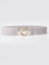 baratos Cinto Feminino-cinto elástico ajustável feminino com fivela de metal da moda - moderno e versátil - adequado para uso diário feminino e passeios casuais