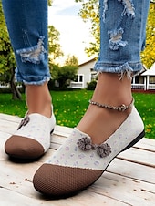 olcso Női lapos sarkú cipők-női kontraszt színű flyknit széles szabású felbújós lapos - légáteresztő, könnyű alkalmi mezítlábas cipő virágos díszítéssel