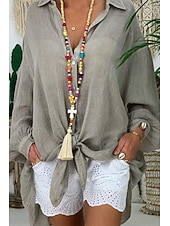 economico Camicie-Per donna Camicia Camicie di cotone e lino Abbottonare Blusa Semplice Essenziale Moderno Manica Lunga Colletto a Camicia Top lunghi Ferie Uscire Bottoni Asimmetrico Nero Bianco Blu Viola Grigio Estate