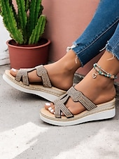 cheap Vacation Sandals-Women&#039;s Rhinestone Wedge Sandals – Elegant Slip-On Platform Slides for Summer, Beach, and Casual Outings