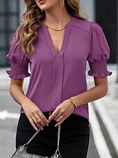 billige Tanks og camisole til kvinner-Kvinnes Camisole Tank Top Enfarget Stilfull Casual Kort erme Notch hals Vanlige topper Daglig Ruffle Svart Hvit Lilla Fuchsia Grønn Sommer Vår
