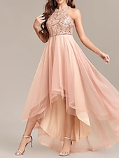 levne Koktejlové šaty-A-Line quinceanera šaty večerní šaty svatební svatební hosté podlahová délka bez rukávů halter krk bez zad s flitry derby šaty