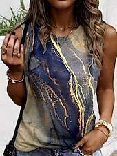 ieftine Bluze &amp; Camisole Damă-Top pentru femei camisole stilat casual fără mâneci gât rotund tops regulate print zilnic albastru cenușiu vară