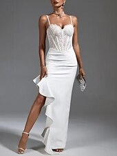 cheap WHITE-Mermaid / Trumpet Evening Gown Elegant Dress Wedding Evening Party Floor Length Sleeveless Sweetheart Stretch Crepe with Pleats Ruffles Slit