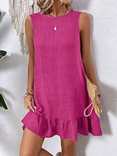 voordelige Eenvoudige jurk-Dames Mini Jurk Off The Shoulder Jurk Casual Buiten Reguliere Pasvorm Grafisch Mouwloos Ronde Hals Blauw Fuchsia Groen Abrikoos Zomer
