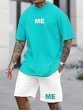 cheap Men&#039;s Tracksuit &amp; Hoodie-Men&#039;s Tracksuit Outfit Set Shorts Crew Neck Outdoor Daily Sports Pocket Drawstring 2 Piece Color Block Letter Black White Blue Polyester Activewear Classic Casual Summer