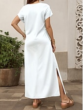 cheap Floral Dress-Women&#039;s Maxi Dress A Line Dress Vacation Casual Beach Vacation Daily Going out Regular Fit Floral Graphic Short Sleeve V Neck White Spring Fall