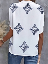 ieftine Topuri boho pentru femei-Bluză Femei Gât în V Grafic Geometric Elegant Plajă Mâneci Scurte Tops Regulare Cotidian Imprimare Albastru Vara Primăvară