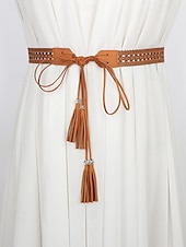 billiga Dambälte-kvinnors boho-snörsbälte med tofs – vintage ihåligt midjebälte i fuskmocka, justerbart brett cinch-bälte för klänningar, festivaler och casual outfits