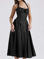 cheap Dresses-Retro Vintage Medieval Renaissance Midi Dress Flare Dress Ren Faire Halter Regency Inspired Floral Women&#039;s Masquerade Wedding Vacation Casual Daily Adults&#039; Dress Summer