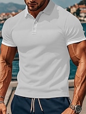 baratos Polo Clássico Masculino-Homens Camisas Polo Waffle Camisa de golfe Trabalho Casual Lapela Manga Curta Básico Moderno Tecido Botões Verão Primavera Normal Preto Branco Amarelo Vermelho Cinzento Claro Azul Claro Camisas Polo