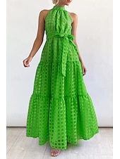 abordables Robes de vacances-Femmes Robe Longue Maxi Robe Robe de remise des diplômes Robe à col licou Mode Moderne Fête Remise des Diplômes Date Coupe régulière Uni Sans manches Col Halter Cyan Noir Violet Claire Vert Été