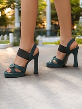 economico Sandali Eleganti-sandali con tacco a blocco e plateau verde per donna – scarpe aperte in pelle scamosciata per feste e appuntamenti estivi