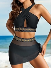 cheap Swimdresses-Women&#039;s Swimwear 2 Piece Shorts Swimsuit Backless Geometrical Vacation Beach Wear Graphic Asymmetric Neck Sleeveless Bathing Suits