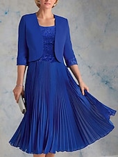 cheap With Jacket-Two Piece Mother of the Bride Dress Wedding Guest Church Elegant &amp; Luxurious Scoop Neck Tea Length Chiffon 3/4 Length Sleeve Short Jacket Dresses with Lace Ruching 2025 free custom size
