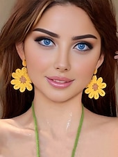 cheap Women&#039;s Earring-&quot;Handmade Raffia Daisy Earrings for Women – Boho Floral Statement Drop Earrings, Lightweight Vintage Jewelry for Summer, Beach, Festivals and Casual Outfits&quot;