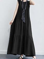 abordables Robes-Femmes Robe Longue Maxi Robe Robes inspirées du lin Robe Décontractée Mode Classique Moderne Vacances Sortir Week-end Coupe régulière Uni Sans manches Col ras du cou Noir Vert Gris Été