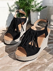olcso Nyári szandálok-női rojtos ékszandál – boho peep toe platformsarkú cipő nyári tengerparti nyaraláshoz, elegáns alkalmi ruhák és fesztiválruházat