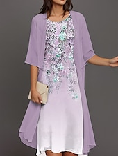 preiswerte Blumenkleid-Abschlusskleider Midi Kleid Kleid Set Chiffon Kleid Shift Kleid elegant täglich lockere Passform Paisley halblange Ärmel Rundhals blau lila grün Sommer Frühling Herbst