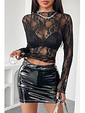 economico Top in Pizzo-Per donna Camicia di Pizzo Blusa Pizzo Semplice Elegante Moderno Manica Lunga Girocollo Top Regolari Quotidiano Ferie Uscire Nero Bianco Rosa Rosso Estate