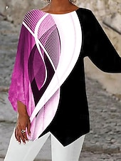 levne Dámské pruhované a geometrické topy-Dámské Halenka Grafika Geometrický stylové Plážový styl 3/4 délka rukávu Tričkový Běžné topy Denní Tisk Černá Světlá růžová Vodní modrá Trávová zelená Jaro Podzim