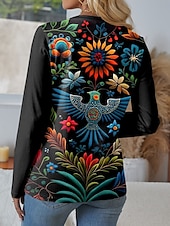 billige Boho t-skjorte-Dame T skjorte Blomstret Grafisk Fritid Langermet Crew-hals Vanlige topper Daglig Trykt mønster Svart Sommer Vår