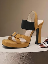 economico Sandali Eleganti-sandali con tacco a blocco e plateau verde per donna – scarpe aperte in pelle scamosciata per feste e appuntamenti estivi
