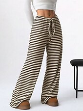 economico Pantaloni-Per donna Pantaloni Casual Lunghezza intera Naturale A righe Elasticizzato Casual Quotidiano Grigio chiaro Marrone e nero Blu cielo e Bianco Bianco / Rosa Estate