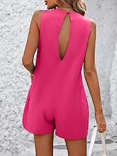 preiswerte Rompers-Frauen Jumpsuit Aktiv Einfarbig Ärmellos Rundhals Tasche Urlaub Straße Schlank Schwarz Weiß Fuchsia Sommer