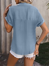 preiswerte Damen Einfache Oberteile-Damenshirt Button-Down Bluse Einfarbig Stilvoll Lässig Kurzarm Hemd Button-Down Bluse Kragen Reguläre Oberteile Tägliche Knöpfe Weiß Hellgrün Pink Blau Sommer Frühling