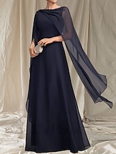 preiswerte Bodenlänge-A-Linie Brautmutter Kleid Hochzeitsgast Elegant Rundhalsausschnitt Bod-Length Chiffon Ärmellos mit Sash  Band Rüschen Raffung