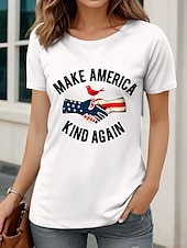 abordables Top jour de l’indépendance-T-shirt patriotique pour femme graphique drapeau lettre décontracté à manches courtes col rond haut régulier impression quotidienne noir blanc bleu marine vert été