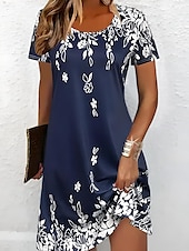 economico Abiti di Pasqua-Abito Mini Donna A Line Abito Casual Abito T Shirt Abito Tee Abito Estivo Stiloso Casual Vacanza Quotidiana Fit Normale Grafica Floreale Manica Corta Collo Tondo Blu