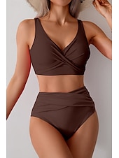 abordables Ensemble de bikinis-Femmes Maillots de Bain Bikini Maillot de bain Froncé Taille haute Tropical Tenues de plage Uni Fil en V Sans manches Maillots de bain